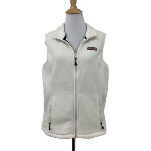 Vineyard Vines Westerly Fleece Vest Womens Medium Beige Zip Up Sleeveless Jacket
